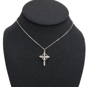 14K White Gold Mens 1ct Diamond Cross Necklace New Christian 14 K Silver Jewelry